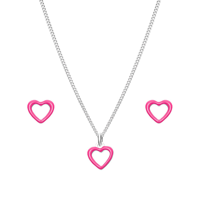 Kids Heart Earrings & Necklace Barbie Barbie & Ken Jewellery - Sterling Silver