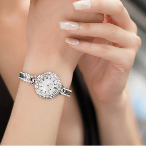 Ladies Silverplated Watch Clear Stones bracelet
