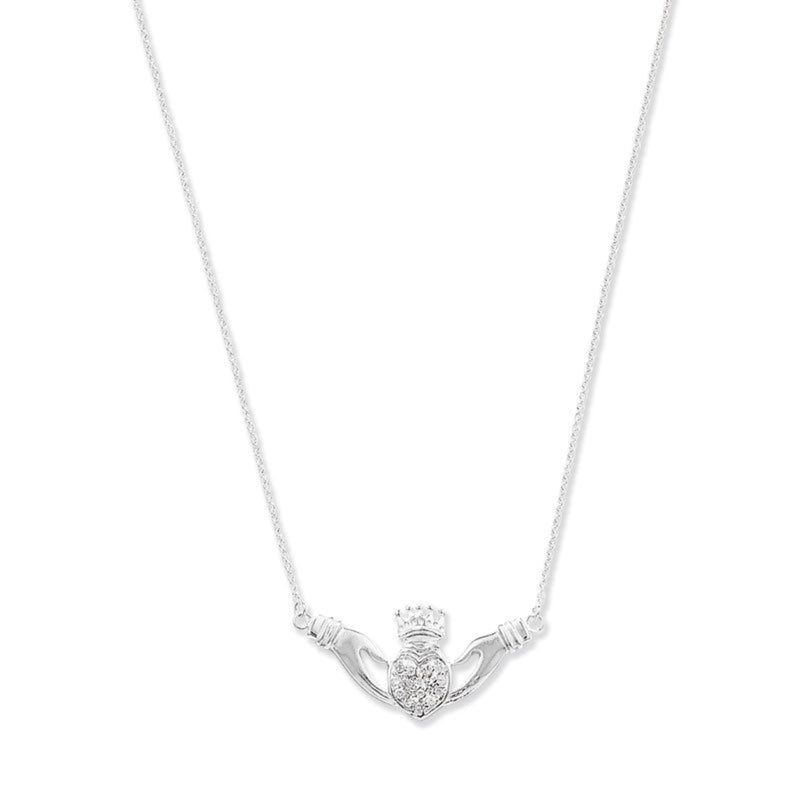 Cubic Zirconia Claddagh Necklace - Sterling Silver
