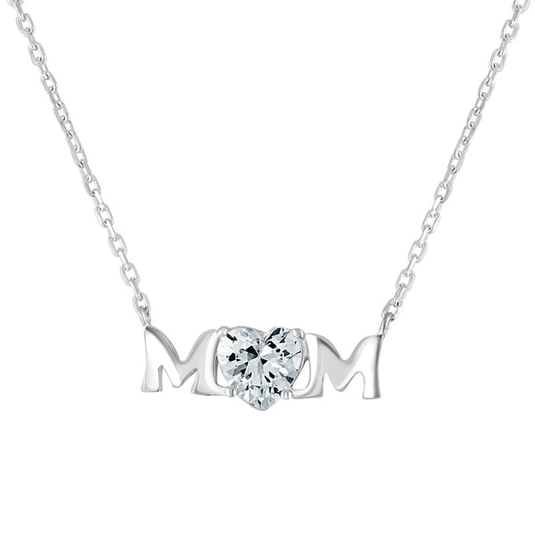 Mum Necklace With Cubic Zirconia - Sterling Silver
