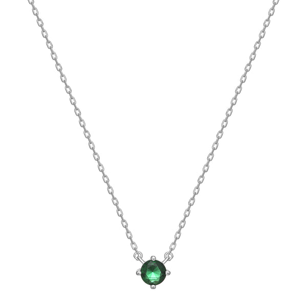 CZ Round Emerald Necklace - Sterling Silver