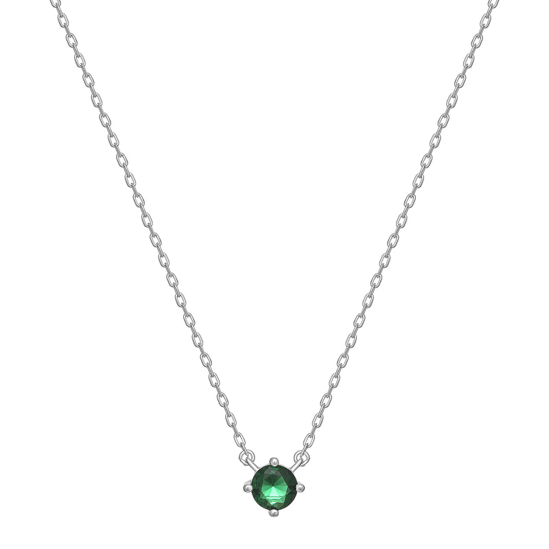 CZ Round Emerald Necklace - Sterling Silver