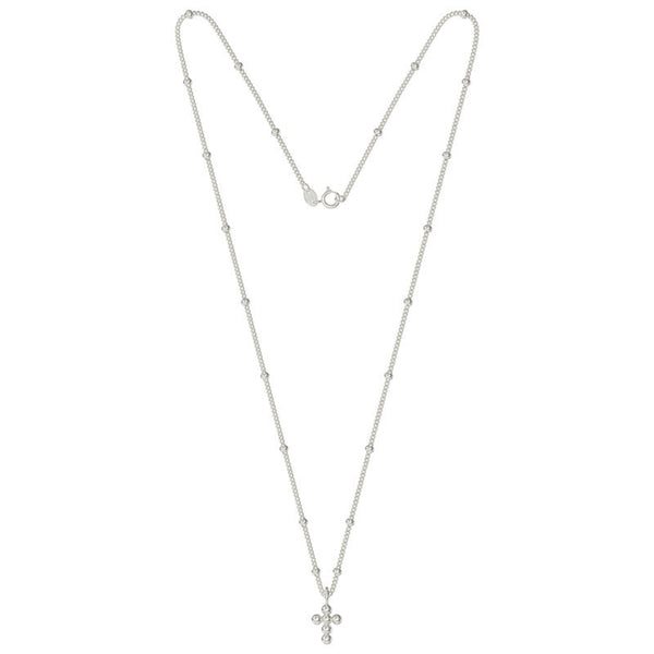 Cross Necklace with Beaded chain - Sterling Silver