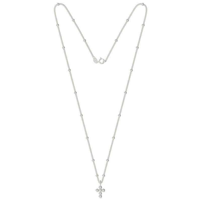 Cross Necklace with Beaded chain - Sterling Silver