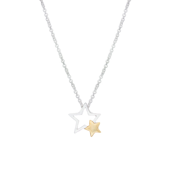 Two Star Necklace - Sterling Silver Gold Plated