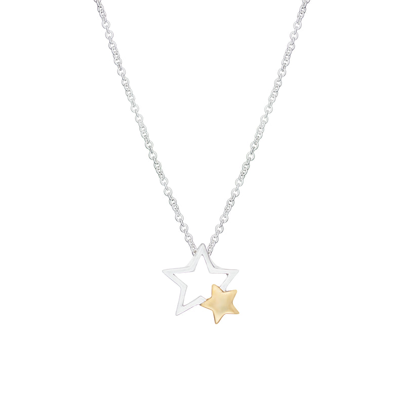 Two Star Necklace - Sterling Silver Gold Plated