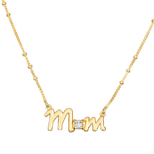CZ Mum Beaded Necklace - Sterling Silver Gold Plated
