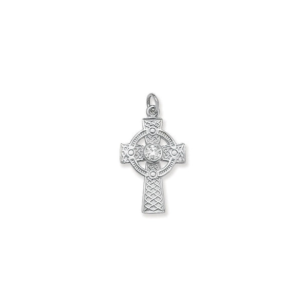 Cubic Zirconia Celtic Cross Pendant - Sterling Silver