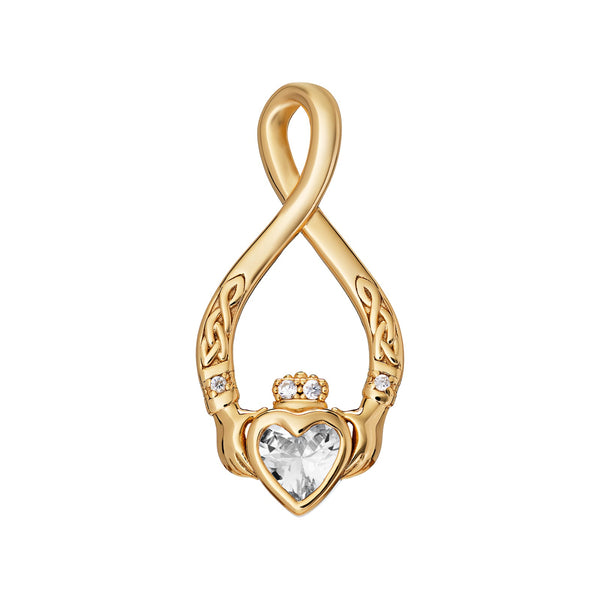 CZ Celtic Claddagh Pendant - Sterling Silver Gold Plated