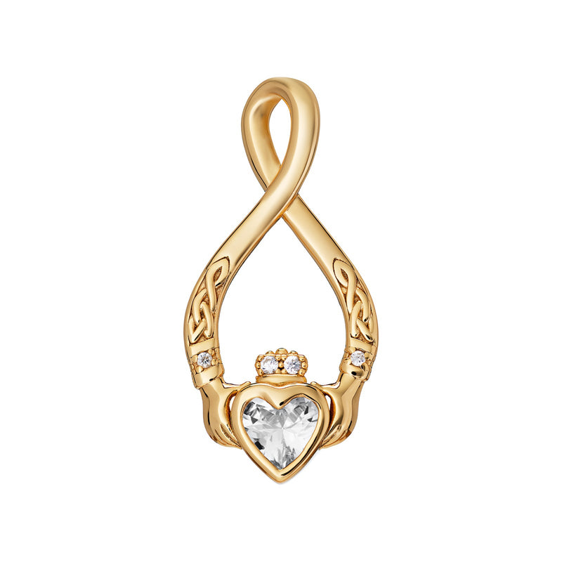 CZ Celtic Claddagh Pendant - Sterling Silver Gold Plated