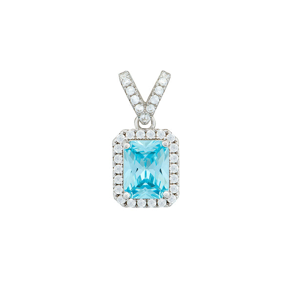 Blue Topaz CZ Pendant - Sterling Silver