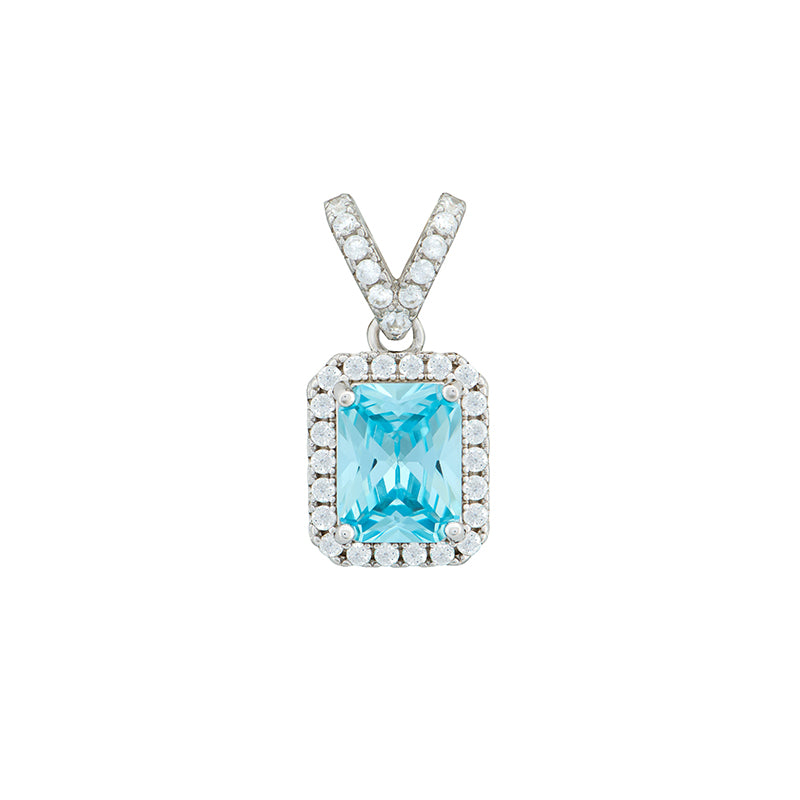 Blue Topaz CZ Pendant - Sterling Silver