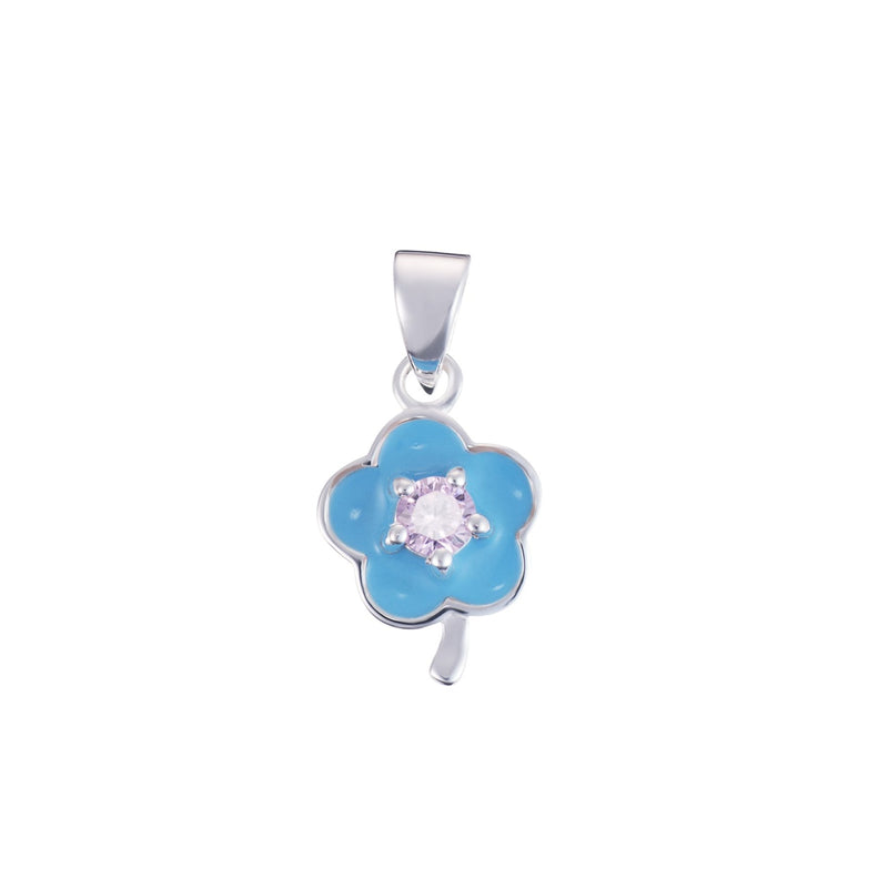 Cubic Zirconia Light Blue Flower Pendant - Sterling Silver