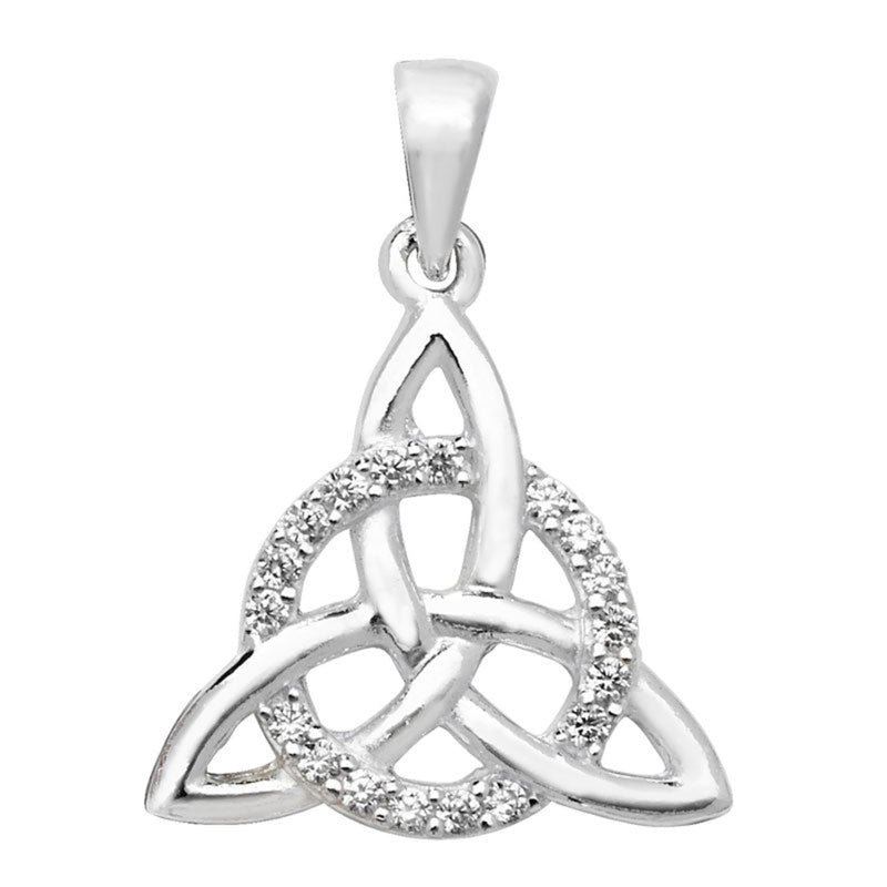 Trinity Knot with CZ circle Pendant - Sterling Silver