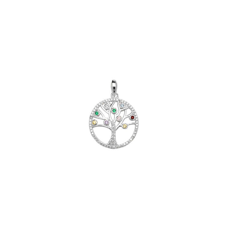 Multi Colour CZ Tree Of Life Pendant - Sterling Silver