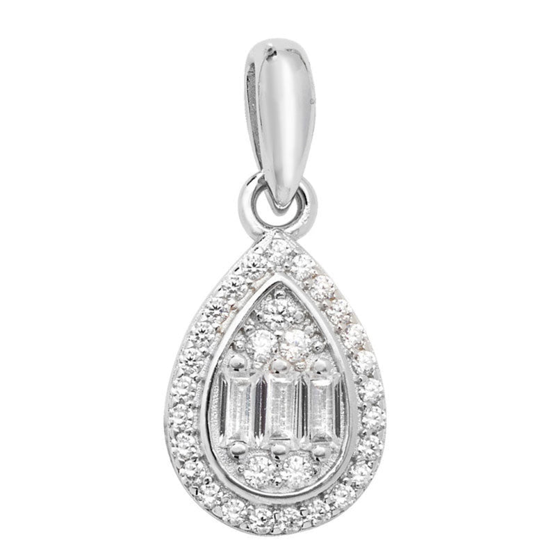 Cubic Zirconia Tear Drop Pendant - Sterling Silver