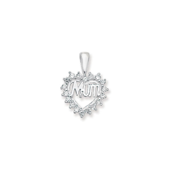 Mum Cubic Zirconia Heart Pendant - Sterling Silver