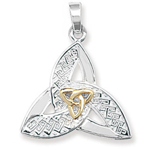 Two Tone Trinity Knot Pendant - Sterling Silver Gold Plated