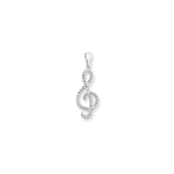 Treble Clef Music CZ Pendant - Sterling Silver