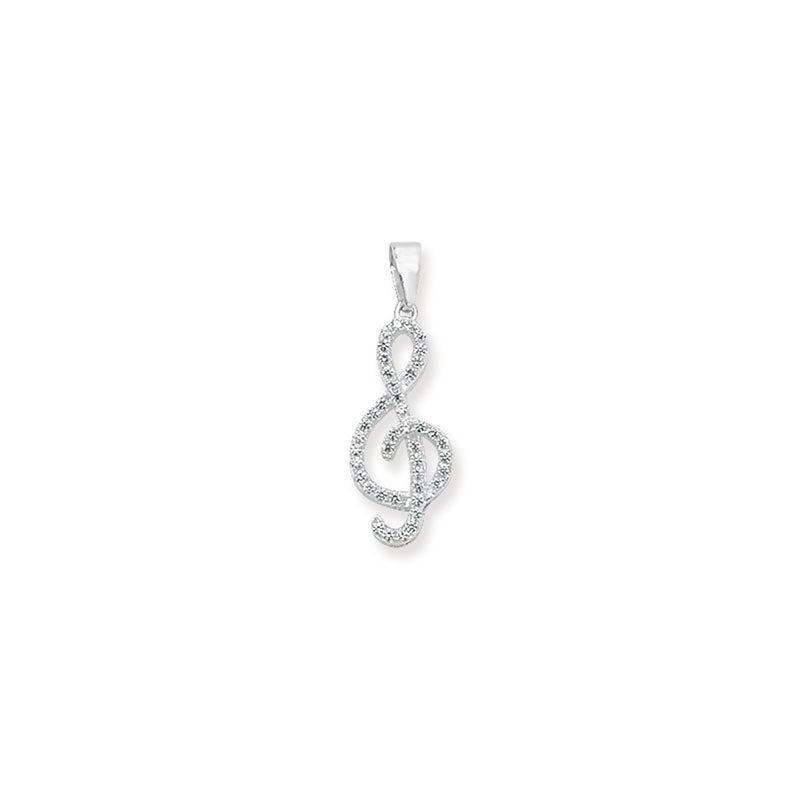 Treble Clef Music CZ Pendant - Sterling Silver