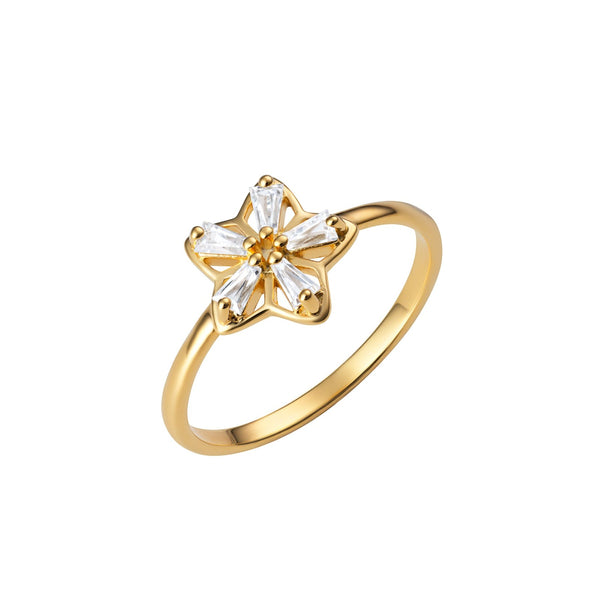 Cubic Zirconia Flower Ring - Silver Gold Plated