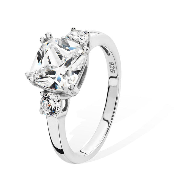 Silver Three Stone CZ Ring - Sterling Silver