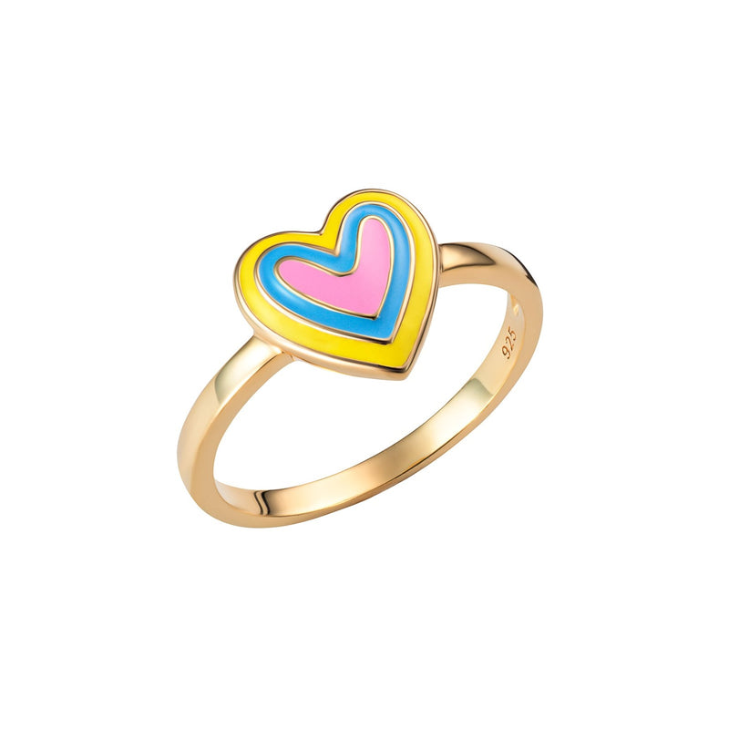 Coloured Heart Ring - Sterling Silver Gold Plated