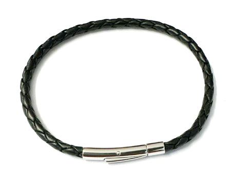 21cm Leather Bracelet - Sterling Silver