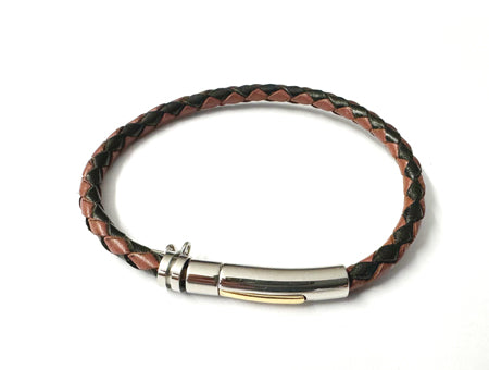 21cm Leather Bracelet - Sterling Silver