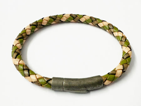 6.5mm Tan, Brown & Green Bracelet - Sterling Silver