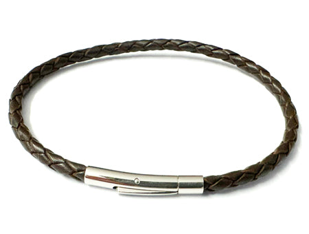 21cm Leather Bracelet - Sterling Silver