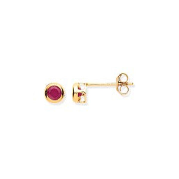 Ruby Rubover Studs 9ct Yellow Gold