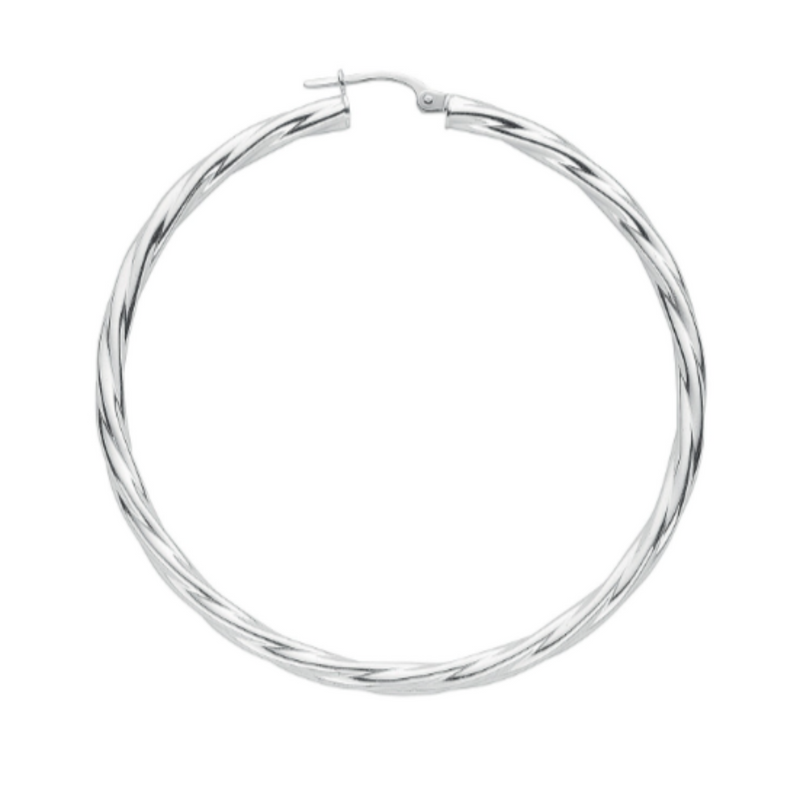 Silver Twisted Large Hoop Earrings