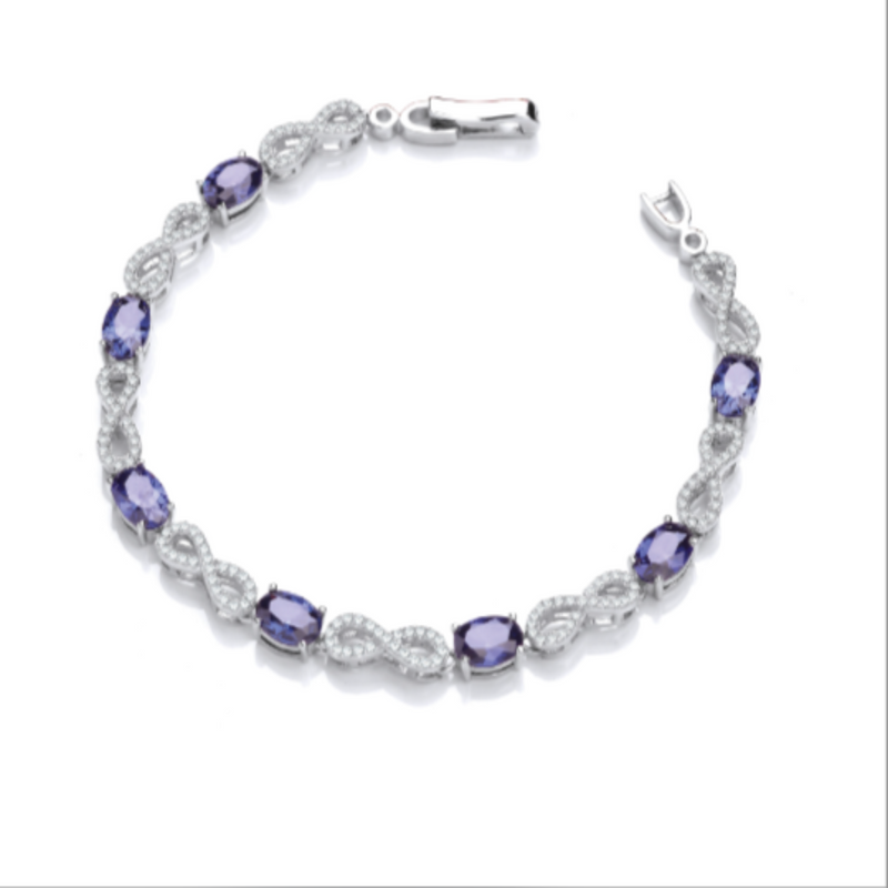Sapphire Blue Infinity Silver Tennis  Bracelet