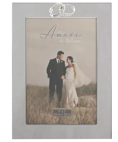 5" x 7" Amore Frame With Crystal Rings/Plain - Silver Plated