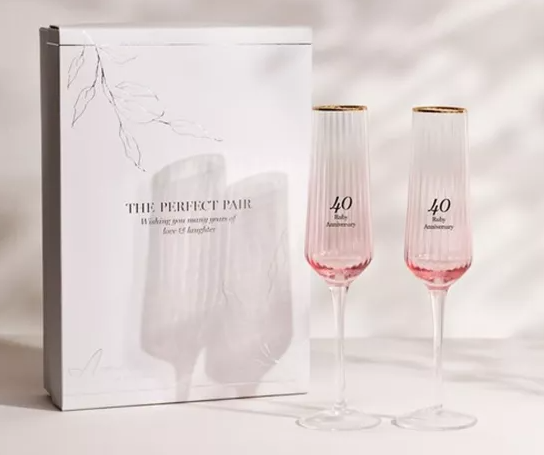 Amore Set of 2 Flute Glasses - 40th Anniversary
