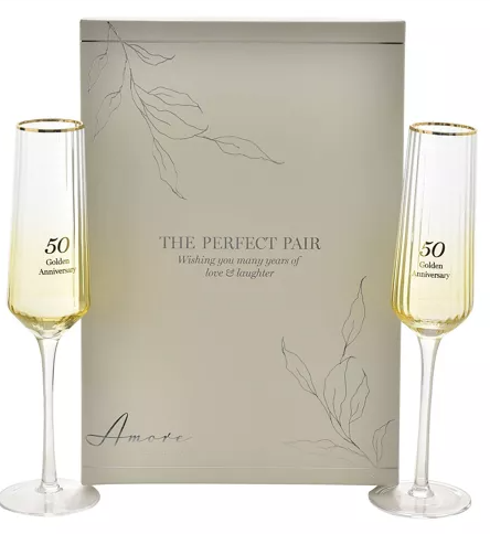 Amore Set of 2 Flute Glasses - 50th Anniversary
