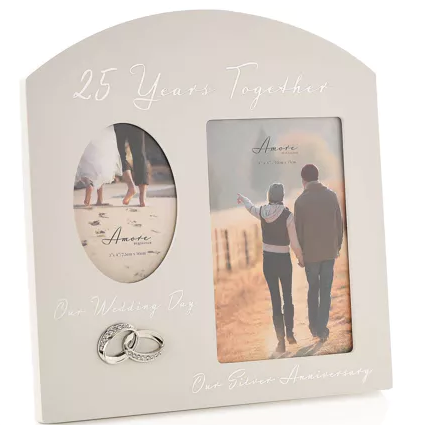 Amore Arched Double Photo Frame - 25th Anniversary