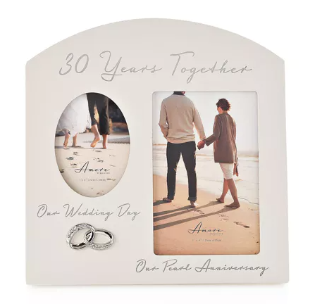 Amore Arched Double Photo Frame - 30th Anniversary