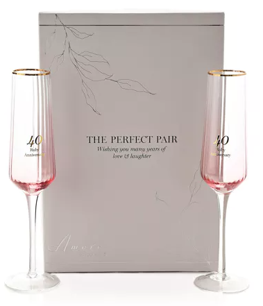 Amore Set of 2 Flute Glasses - 40th Anniversary