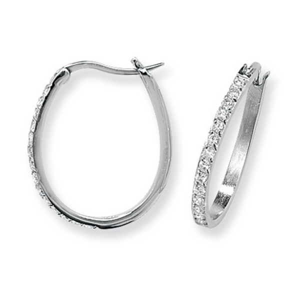 Oval CZ Hoop Earrings - Sterling Silver