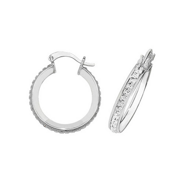 Crystal Hoop Earrings 15mm - Sterling Silver