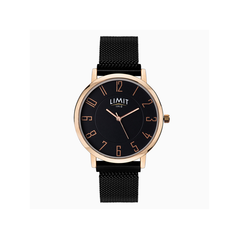 Limit Men's Classic Watch With Rose Gold Case, Black Mesh with Black Dial Newbridge Silverware