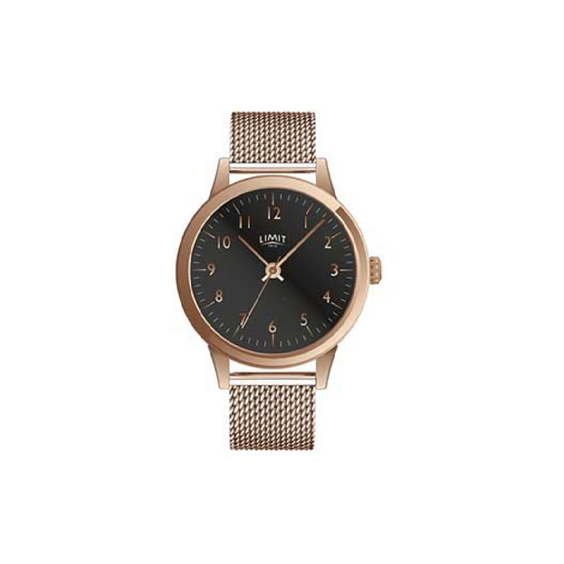 Limit Men's Classic Watch With Rose Gold Case, Rose Gold Mesh with Black Dial Newbridge Silverware