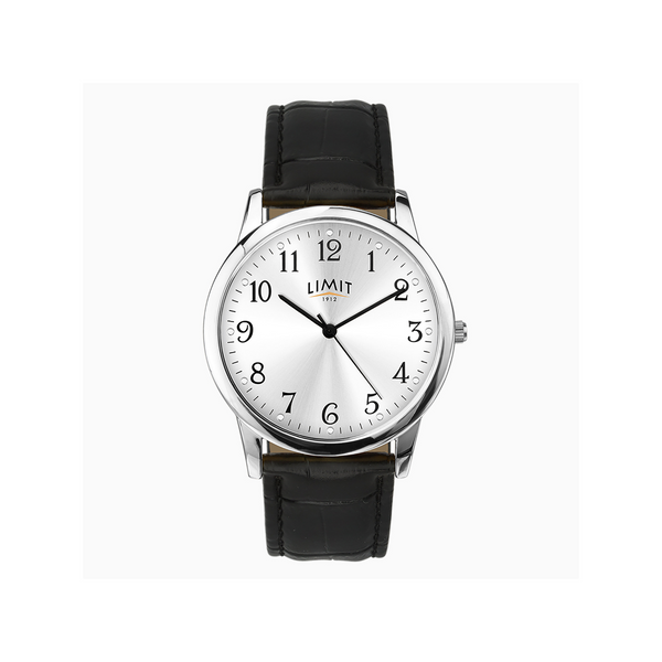 Limit Men's Classic Watch With Silver Case, Black Strap with Silver Dial Newbridge Silverware