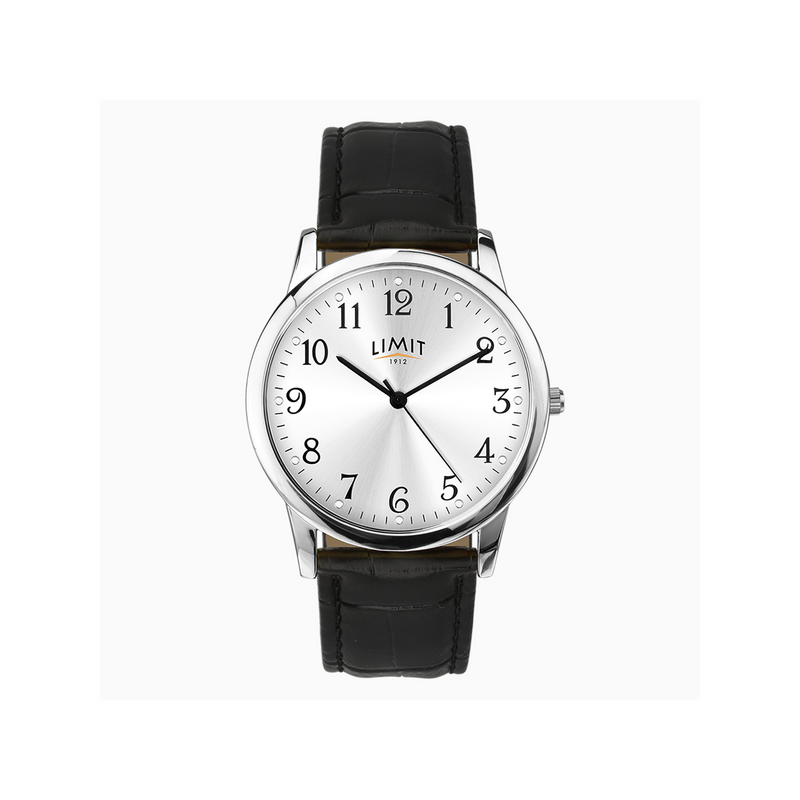 Limit Men's Classic Watch With Silver Case, Black Strap with Silver Dial Newbridge Silverware