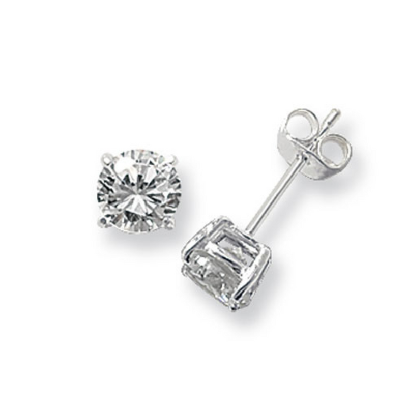 Round CZ Stud Earring 6mm - Sterling Silver