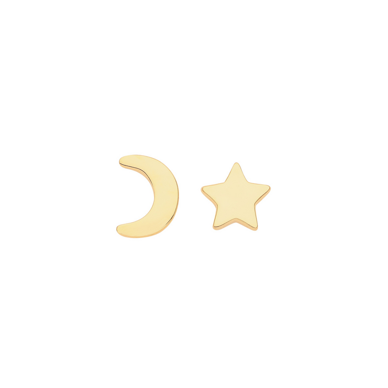 Star & Moon Stud Earrings - Silver Gold Plated