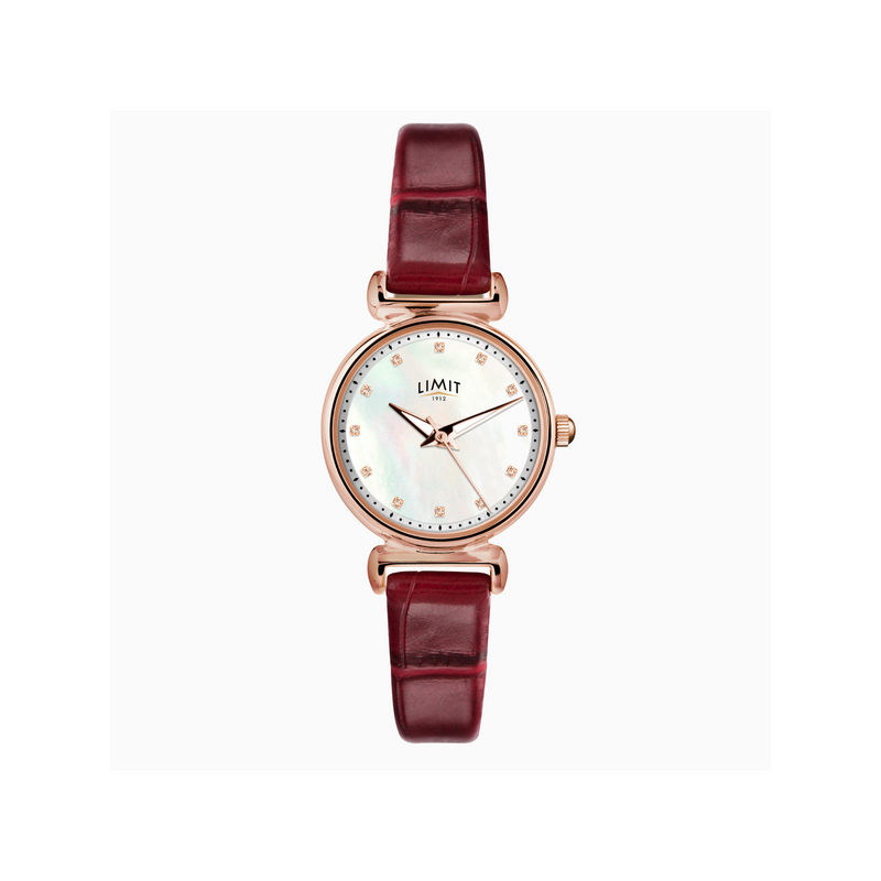 Limit Ladies Classic Watch With Rose Gold Case, Red Strap with White Dial Newbridge Silverware