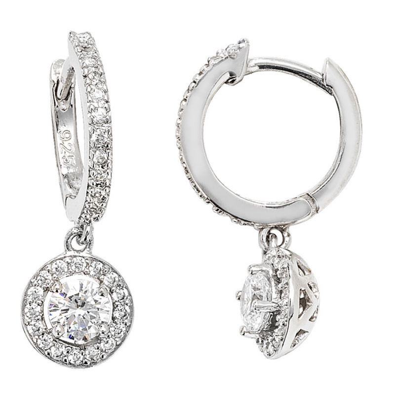 Drop CZ Hinged Earrings - Sterling Silver